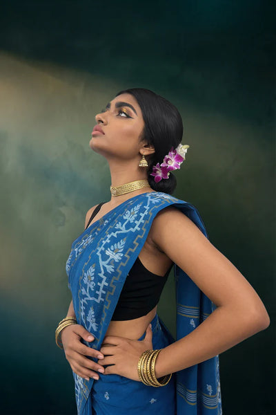 Blue handwoven Jamdani saree
