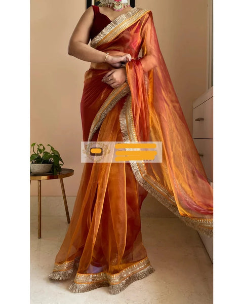 Molten Copper Glass Tissue Banno Saree