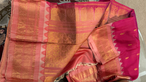 Hot Pink and Baby Pink Pure Silk Handloom Gadwal Saree