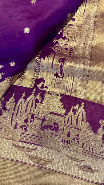 Kashi Elegance – Purple and Gold Mashru Silk Banarasi Handloom Saree