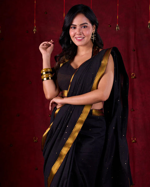 Black Luxe Saree Featuring All-Over Sequins and Ornate Zari Border