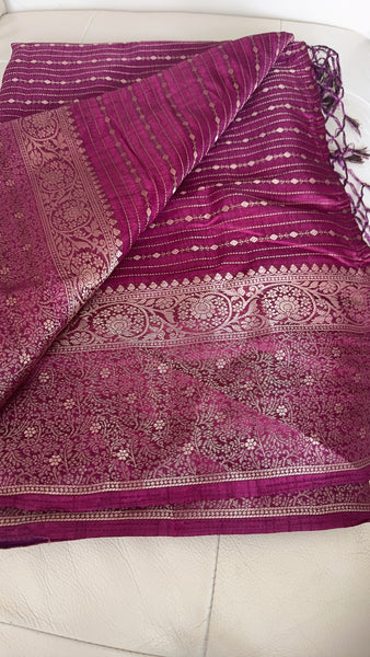 Wine Deep Magenta Munga Tussar Silk Saree