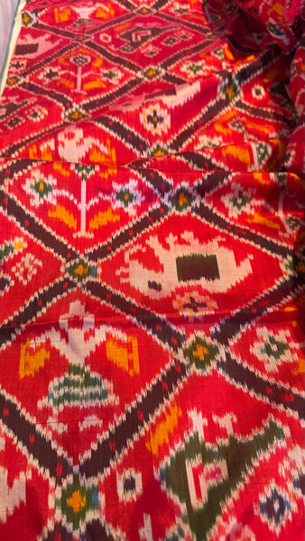 Pure Ikkat Double Weaving Silk Red and Multicolor Saree