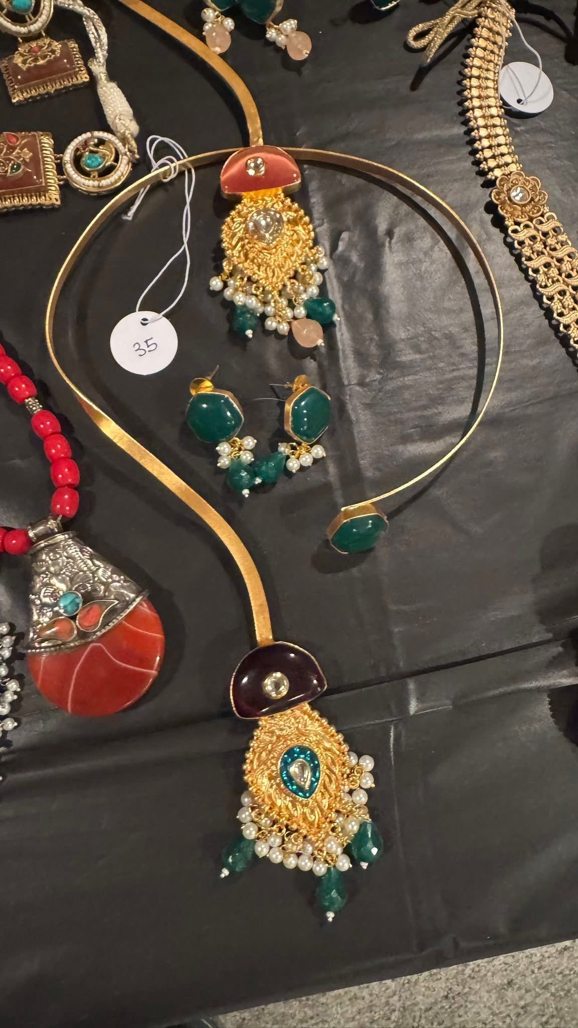 Unique Long Moissanite Poli Hasli Necklace with Stonework with Earrings