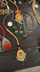 Unique Long Moissanite Poli Hasli Necklace with Stonework with Earrings