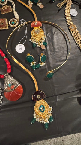 Unique Long Moissanite Poli Hasli Necklace with Stonework with Earrings