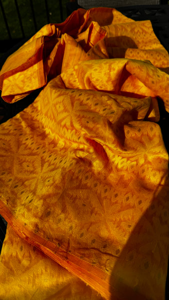 Yellow Jamdani Saree with Traditional Woven Design