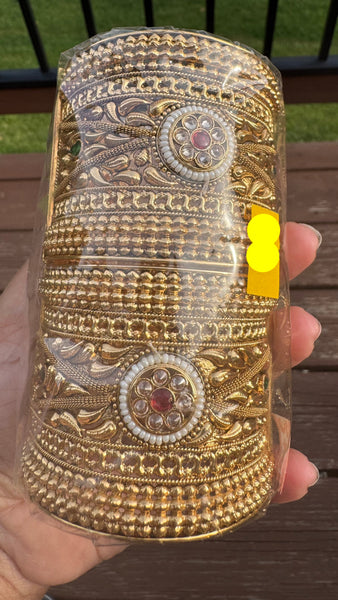 Gold plated Rajwadi Antique Broad Bangles Single openable Kada Bangle (1 Pair)