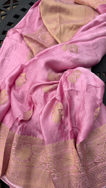Pink and Gold Soft Mashru Silk Saree