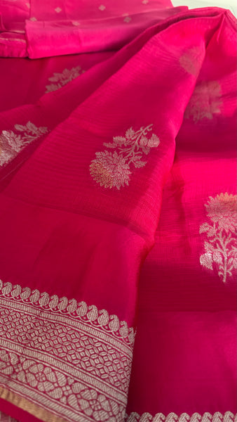 Rani Hot Pink Chiffon Georgette Saree