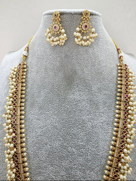 RubyGreen Antique Gold Long Necklace and Earring Set