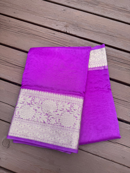 Mauve/Purple and Gold Banarasi Organza Silk Saree