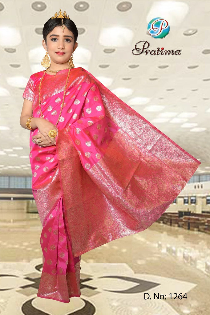 Girl's Ethnic Annaprashan Bengali style Banarasi Pink Ready to