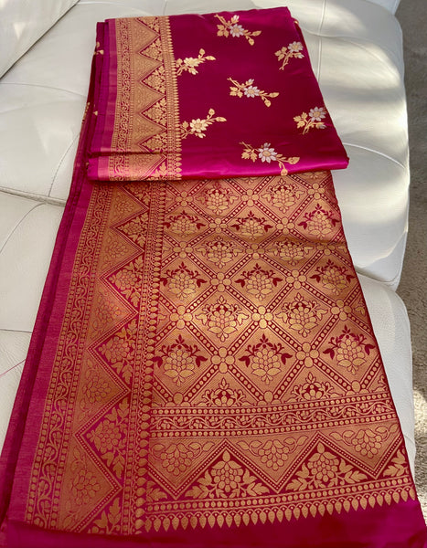 Rani Hot Pink Soft Floral Silk Saree