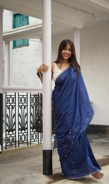 Blue Cotton Handloom saree