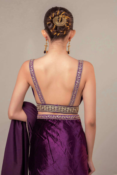 Purple Velvet Saree Embellished With Purple
