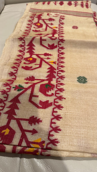 Red Handwoven Pure Tussar Silk Jamdani Saree