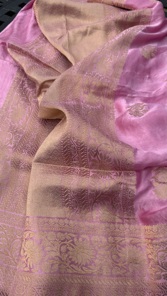 Pink and Gold Soft Mashru Silk Saree