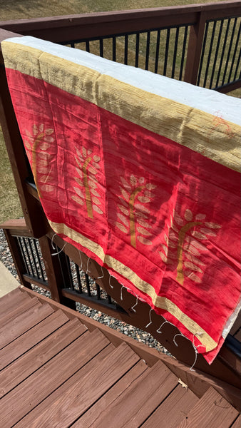 Agamoni Durga Puja Collection Red & White Sequence Work Saree