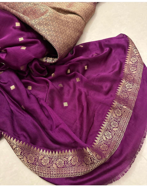 Purple Soft Satin Crepe Silk Saree