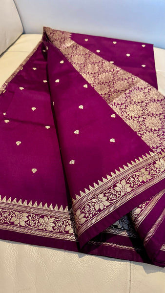 Soft Silk Purple Saree with Golden Zari Butta's