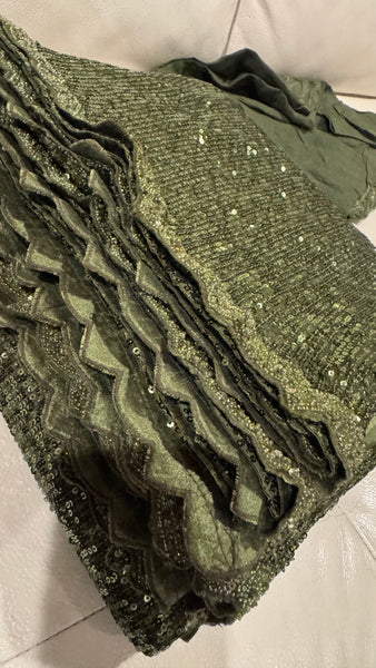 Olive Green Georgette Sequins Saree