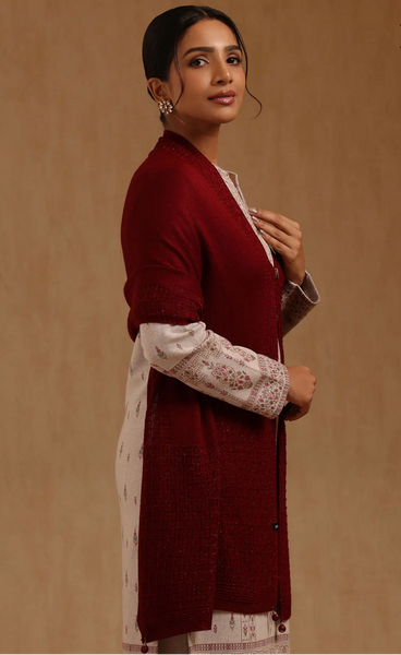 Maroon Acrylic Knitted Shawl