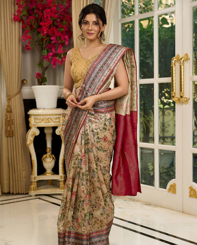 Floral printed saree with intricate border