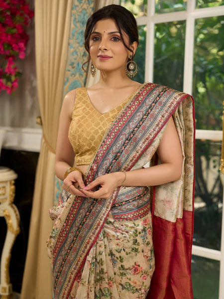 Floral printed saree with intricate border