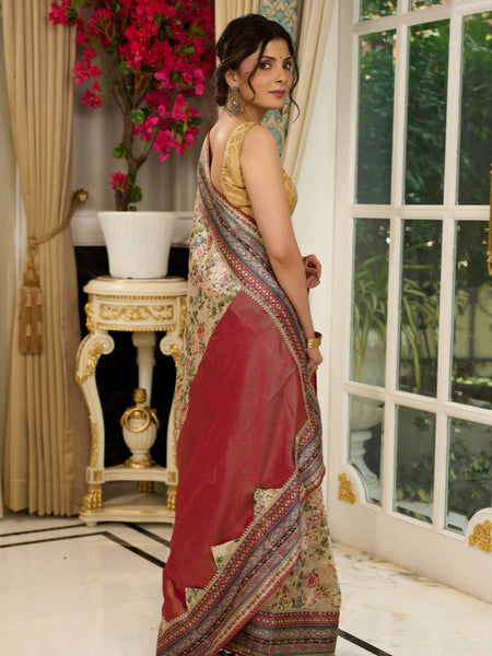 Floral printed saree with intricate border