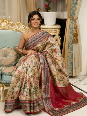 Floral printed saree with intricate border