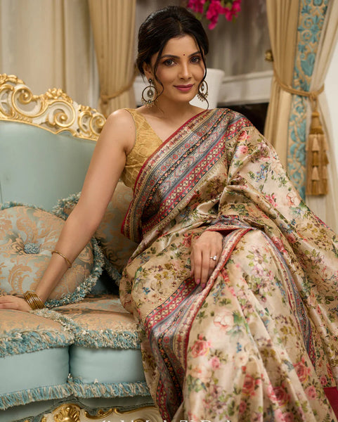 Floral printed saree with intricate border