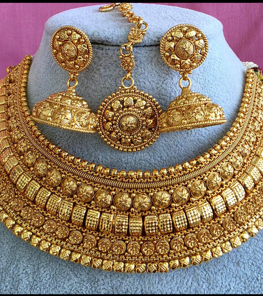 Antique Mukut Gold Bridal South Indian Necklace