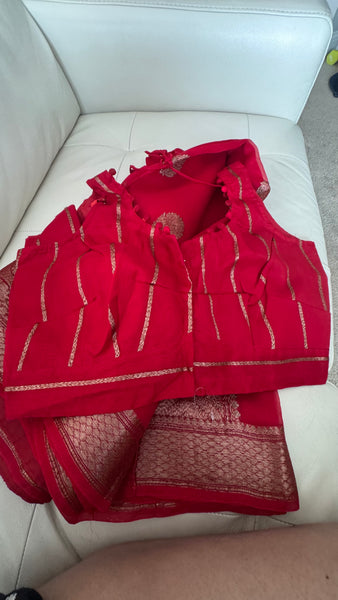 Red Pure Kora Silk Saree