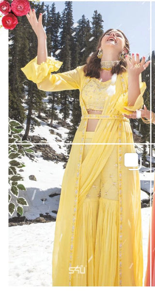 Yellow Silk Chanderi Kurta Sharara Set