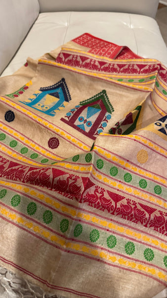 Handwoven Pure Tussar Silk Jamdani Saree