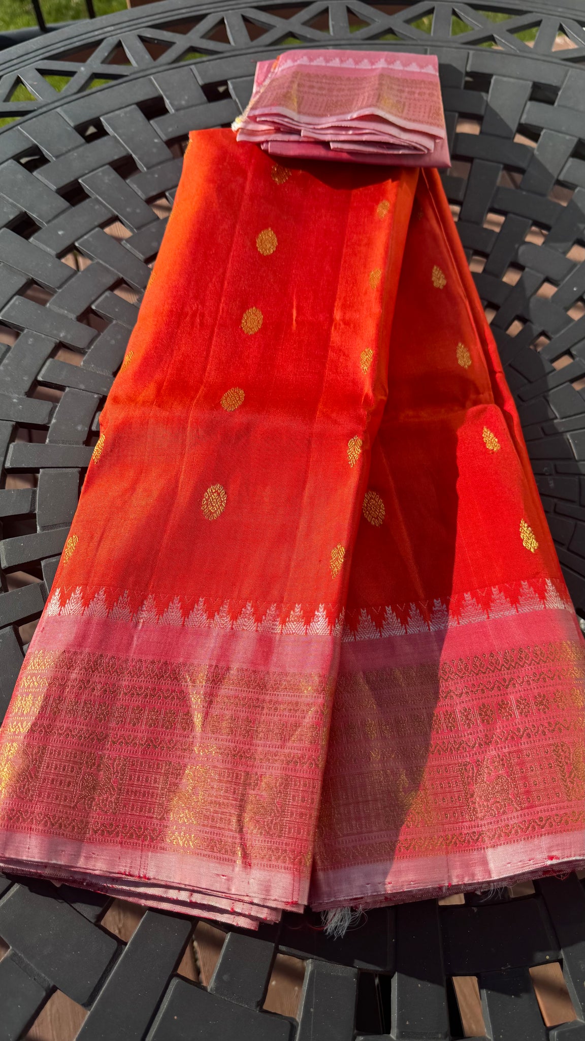Rust Orange and Baby Pink Pure Silk Handloom Gadwal Saree