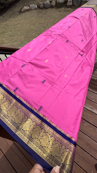 Pink and Navy Blue Soft Silk Saree