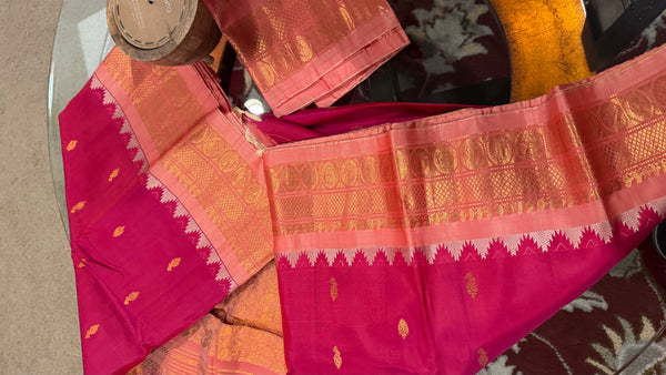 Hot Pink and Baby Pink Pure Silk Handloom Gadwal Saree