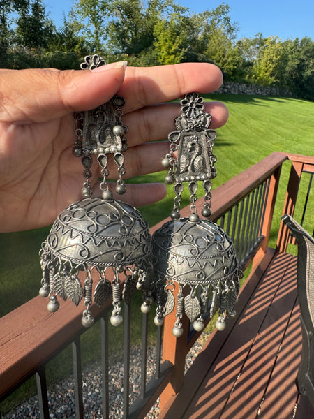 Large Black metal jhumkas earrings
