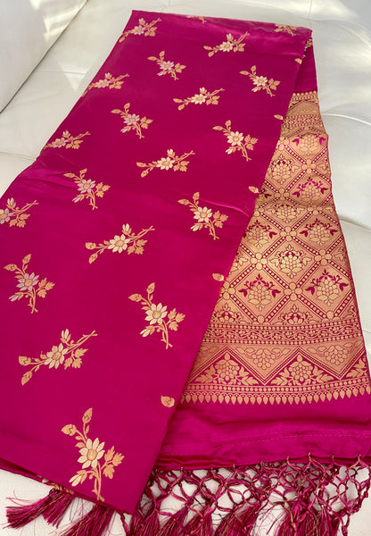 Rani Hot Pink Soft Floral Silk Saree