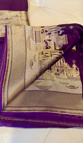 Kashi Elegance – Purple and Gold Mashru Silk Banarasi Handloom Saree