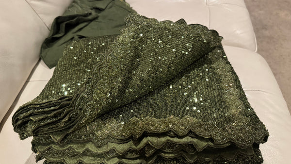 Olive Green Georgette Sequins Saree