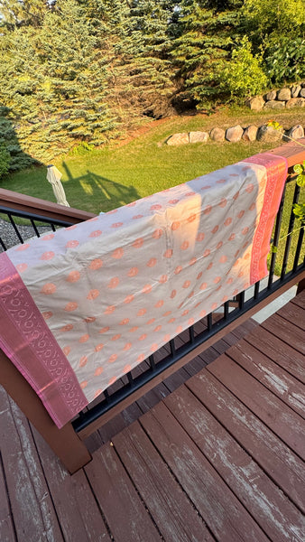 Biscuit and Pink Silk Banarasi Saree