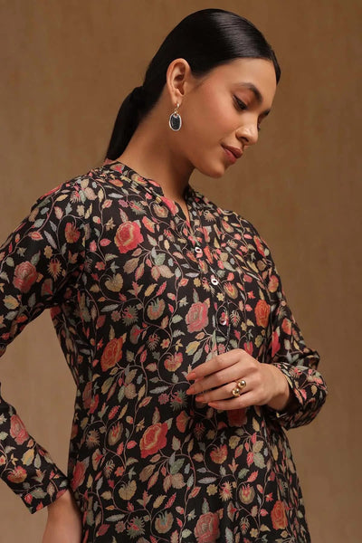 Black Silk Berry Botanical Print Tunic