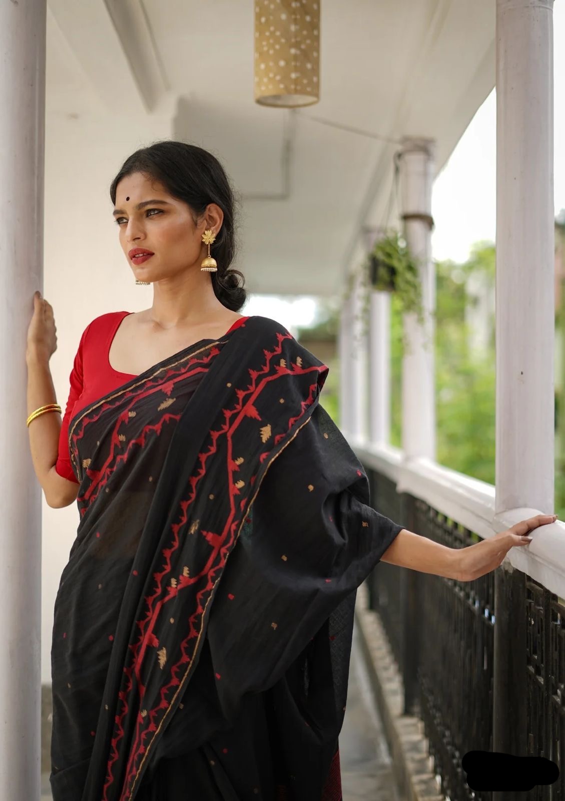 BLACK AND RED JAMDANI SAREE
