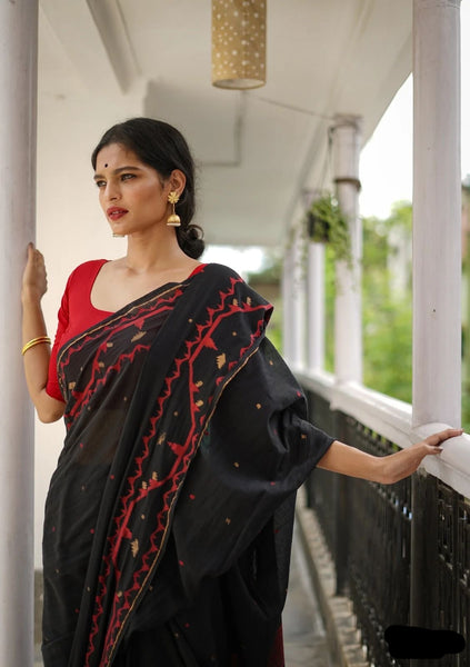 BLACK AND RED JAMDANI SAREE