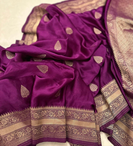 Purple Soft Satin Crepe Silk Saree