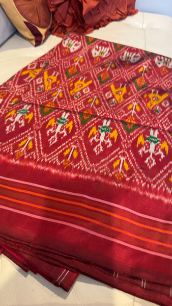 Pure Ikkat Double Weaving Silk Maroon and Multicolor Saree