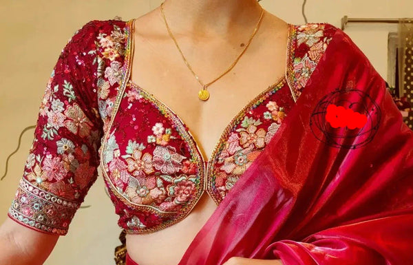 Maroon Georgette Blouse With Multicolor Thread